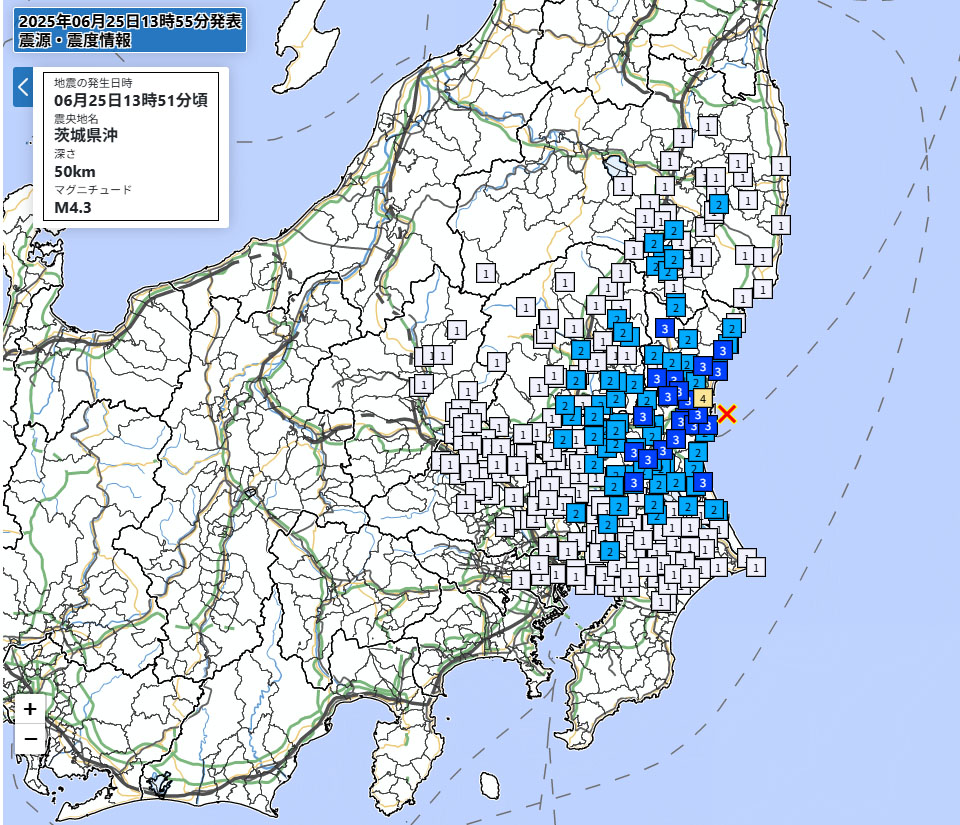 震度分布図（気象庁HPより）