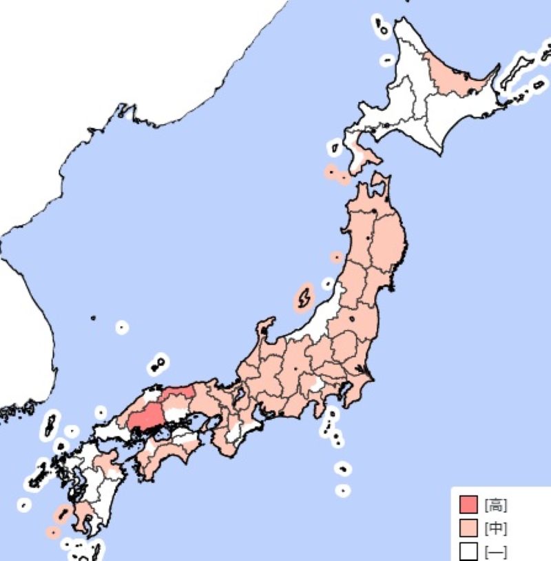 26日に大雨警報が発表される可能性のあるエリア（気象庁HPから）