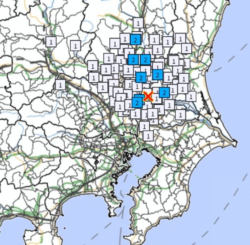 各地の震度（1日午前1時13分現在、気象庁HPから）