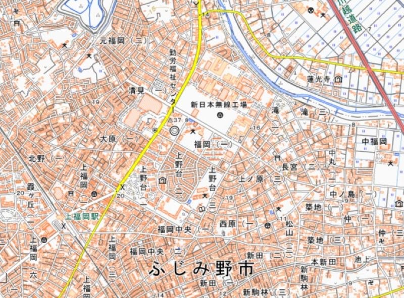 ふじみ野市福岡1丁目の位置（地図の中心付近）＝国土地理院HPから