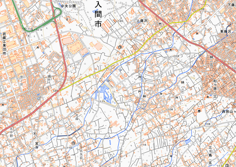 埼玉県所沢市林1丁目の周辺（国土地理院HPより）