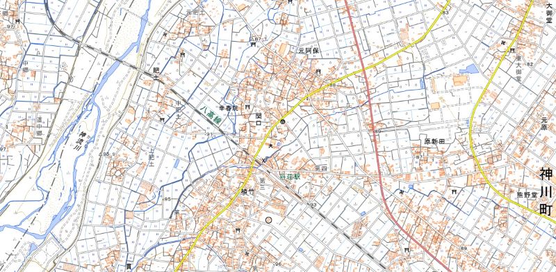 神川町関口の位置（地図の中心付近）＝国土地理院HPから