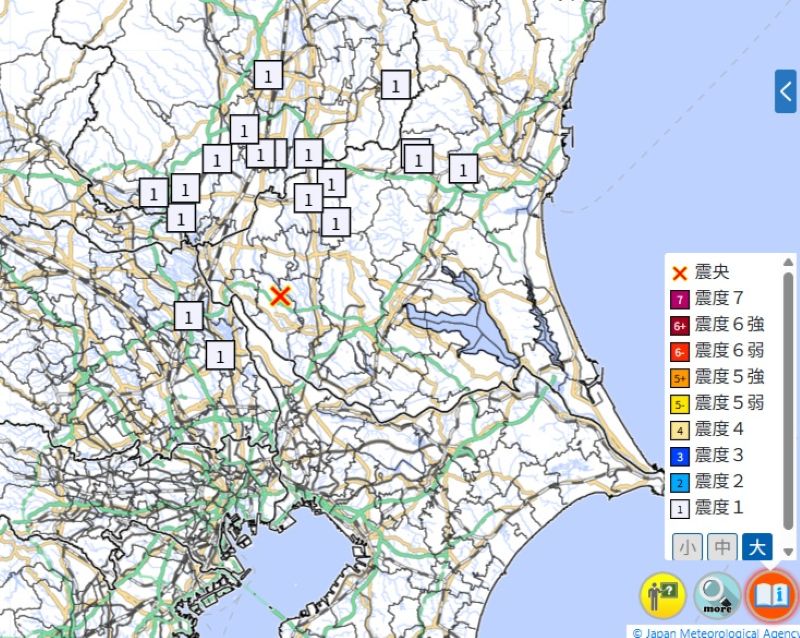 茨城が震源の地震　各地の震度（5日午前2時36分ごろ、気象庁HPから）