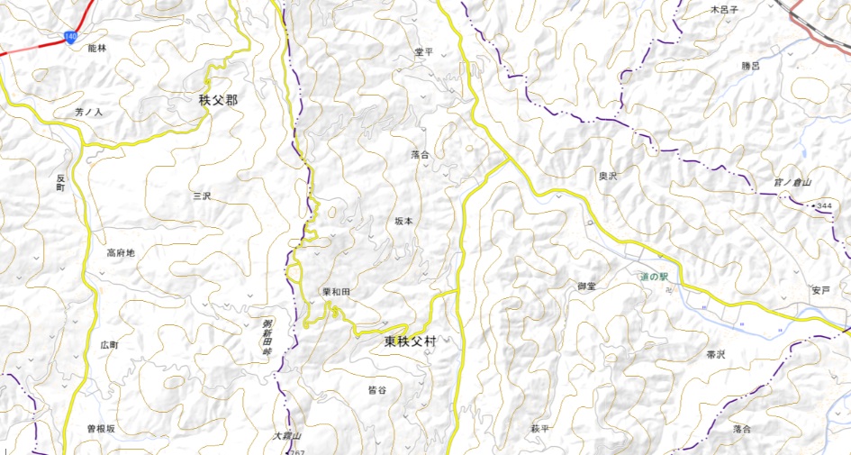 東秩父村坂本の位置（図の中心付近）＝国土地理院HPから