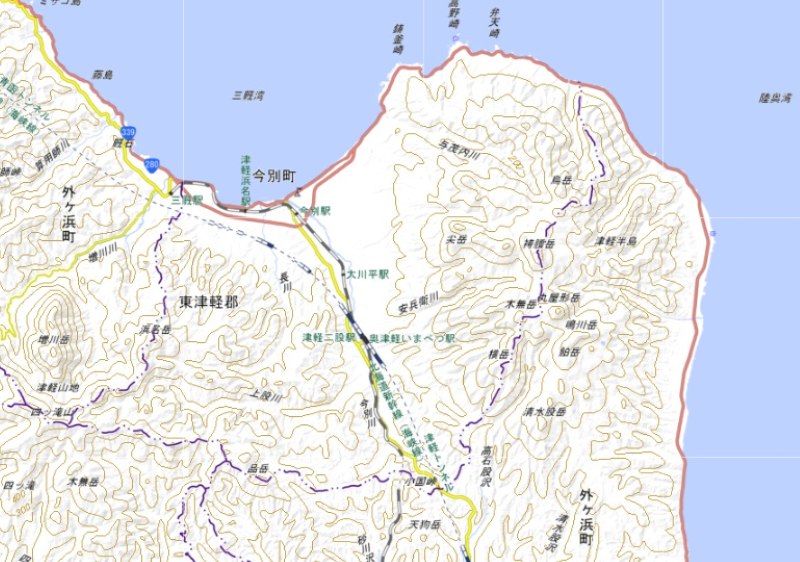 奥津軽いまべつの位置（図の中心付近）＝国土地理院HPから