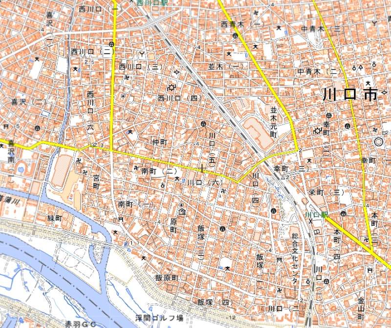 コープ川口西店の位置（図の中心付近）＝国土地理院HPから