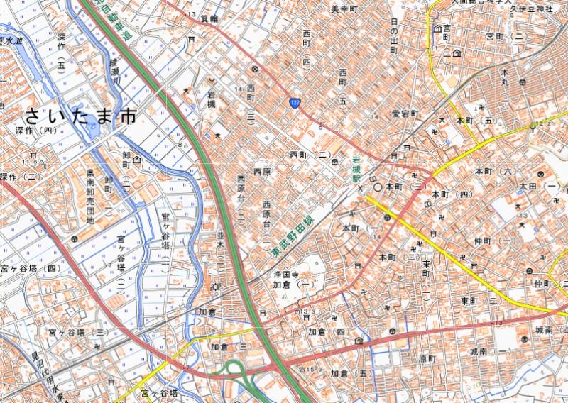 さいたま市岩槻区西原の位置（図の中心付近）＝国土地理院HPから