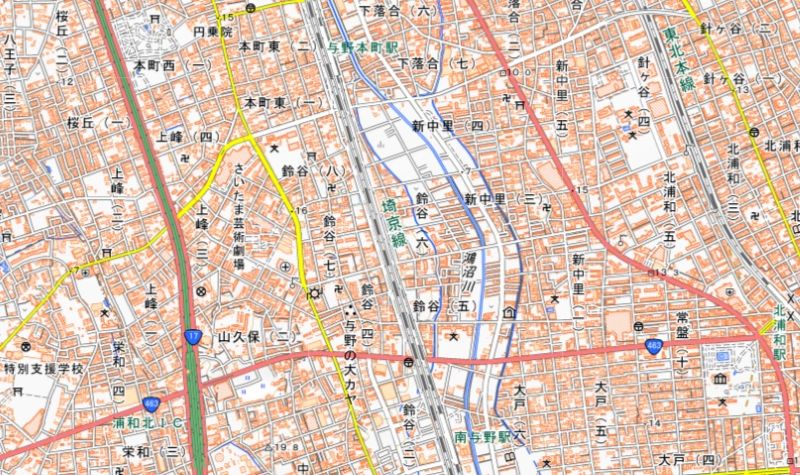 さいたま市中央区鈴谷6丁目の位置（図の中心付近）＝国土地理院HPから
