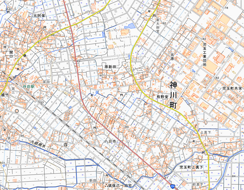 埼玉県神川町原新田の周辺（国土地理院HPより）