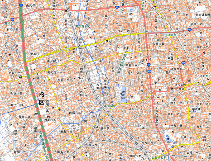 さいたま市南区鹿手袋の周辺（国土地理院HPより）