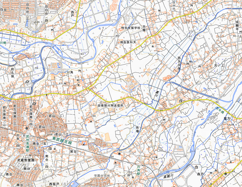 埼玉県毛呂山町市場、西大久保、大類の周辺（国土地理院HPより）