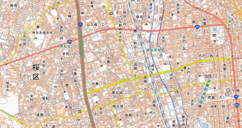 さいたま市桜区栄和6丁目の位置（図の左下付近）＝国土地理院HPから
