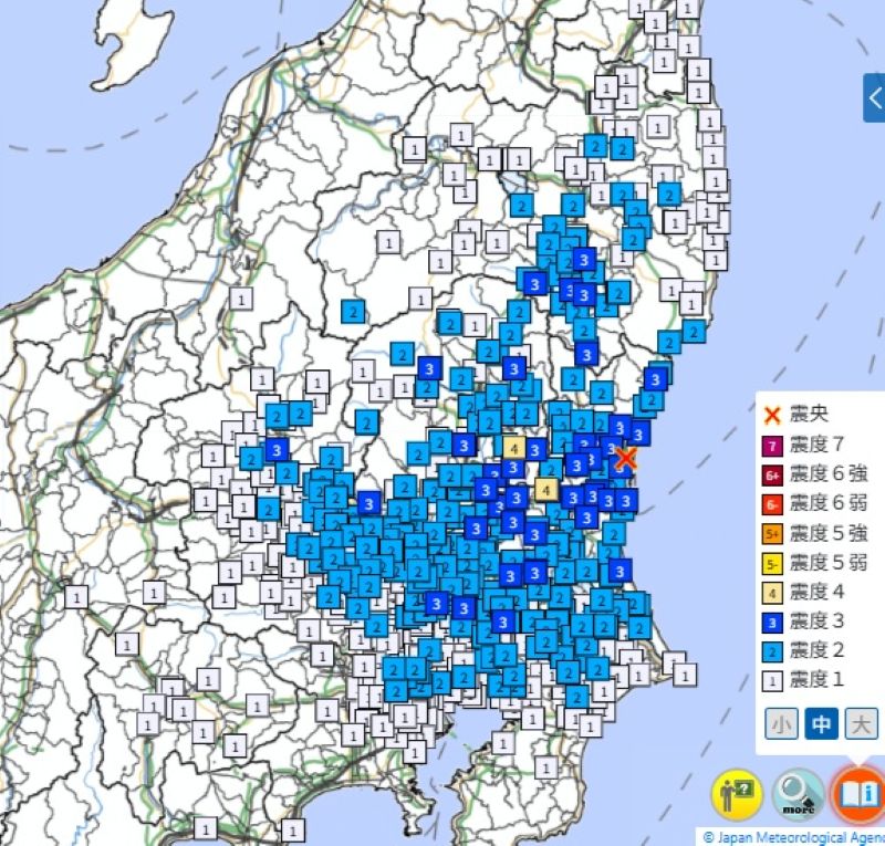 各都市の震度（気象庁HPから）