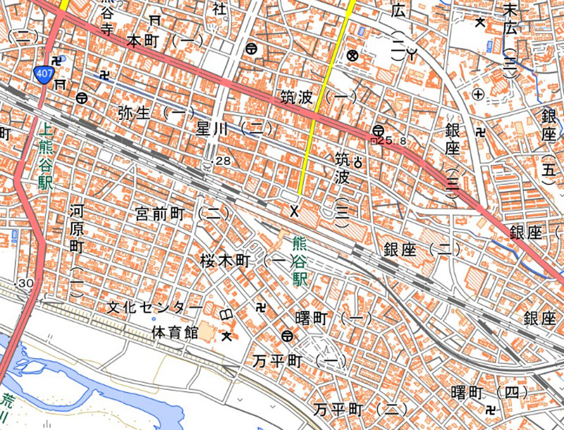 熊谷市筑波の周辺（国土地理院HPより）