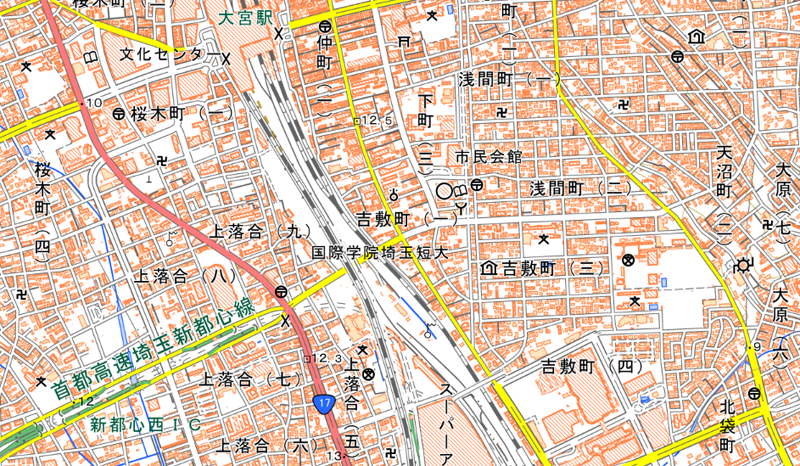 さいたま市大宮区吉敷町四丁目の周辺（国土地理院HPより）