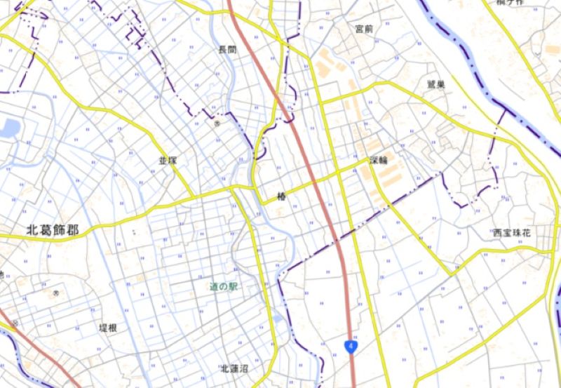 杉戸町椿の位置（地図の中心付近）＝国土地理院HPから