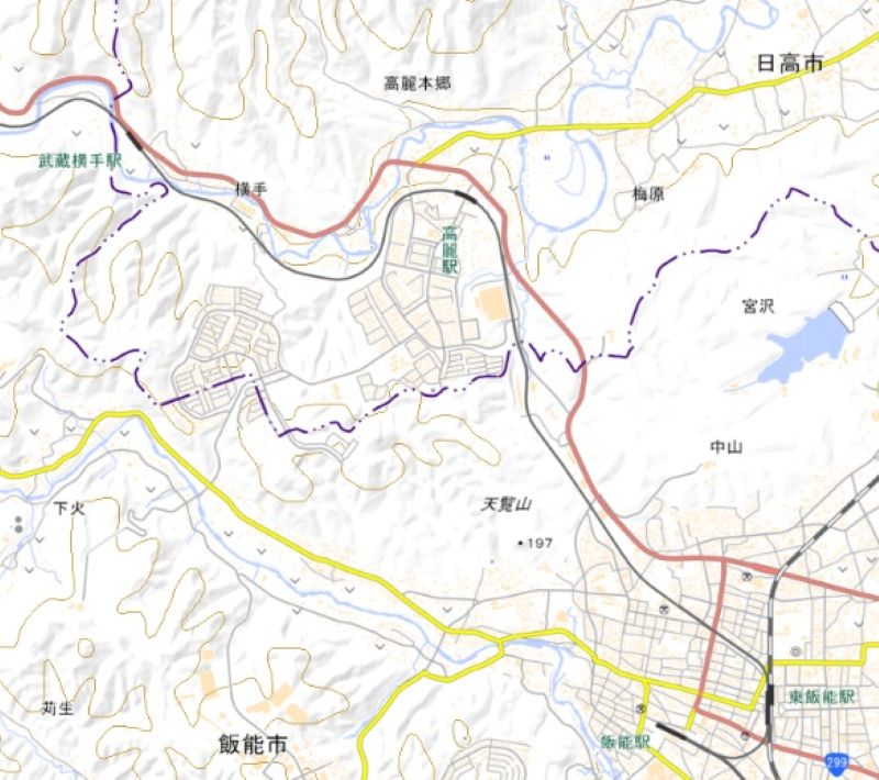日高市横手の位置（図の左上付近）＝国土地理院HPから