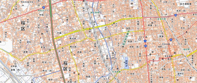 さいたま市桜区道場の位置（地図の左下付近）＝国土地理院HPから