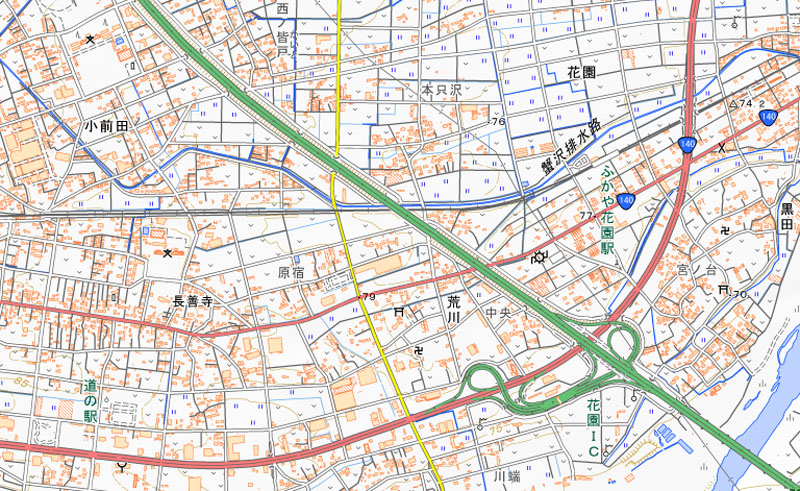 埼玉県深谷市荒川の周辺（国土地理院HPより）