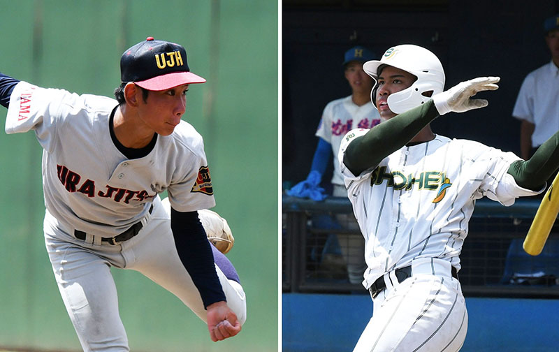 （左）変則的フォームで相手打者のタイミングをずらす浦和実のエース石戸 （右）全5試合で8安打10打点と打線をけん引する昌平の4番桜井