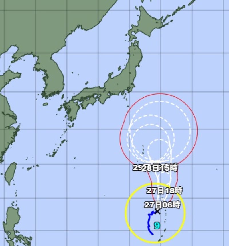 台風9号の進路予想（26日午後6時、気象庁HPから）