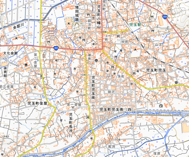 本庄市児玉町児玉南の周辺（国土地理院HPより）