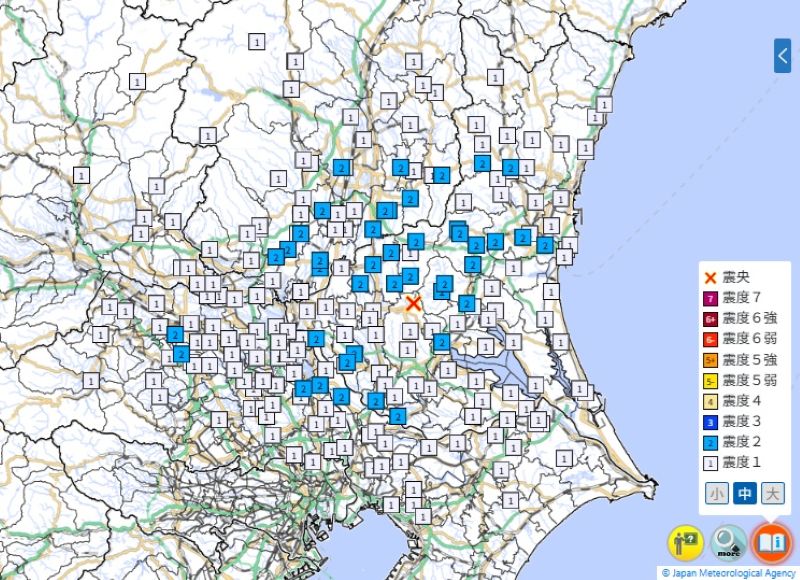 各地の震度分布の詳細（30日午前3時59分、気象庁HPから）