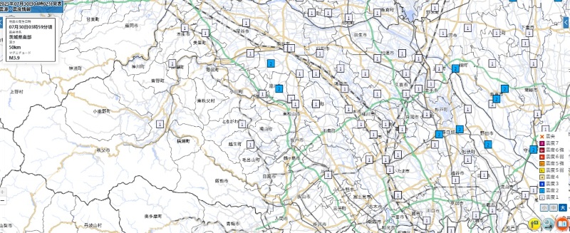 埼玉県内の震度分布（30日午前3時59分、気象庁HPから）