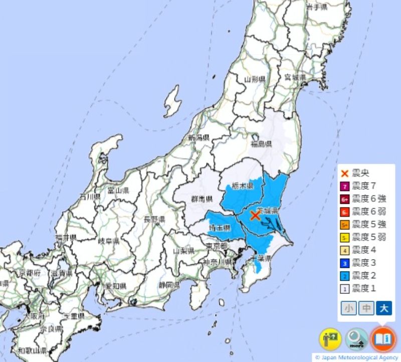 震源地と震度分布（30日午前3時59分、気象庁HPから）
