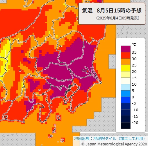 15日の気温予想図（気象庁HPから）