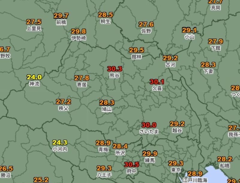 6日午前6時の各地の気温（アメダス速報値）＝気象庁HPから