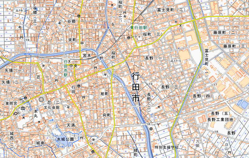 行田市長野の周辺（国土地理院HPより）