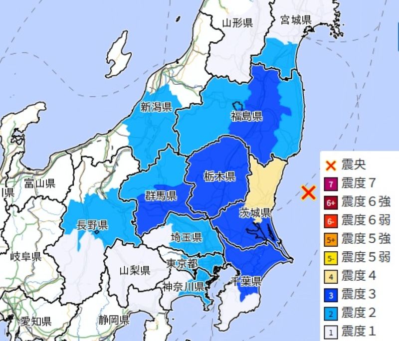 各地の震度（14日午前4時13分ごろ、気象庁HPから）