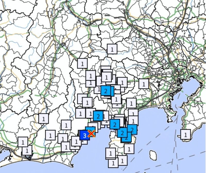 各地の震度（14日午後11時18分ごろ、気象庁HPから）