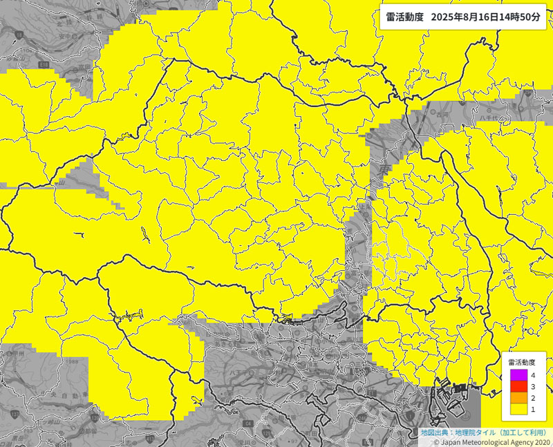 雷活動度、午後2時50分現在（気象庁HPより）LINE