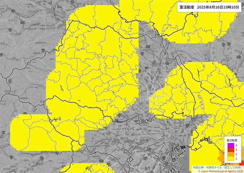 雷活動度、午後3時10分現在（気象庁HPより）