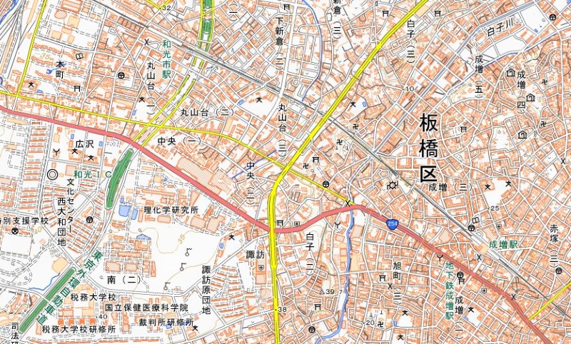 成増駅（図右下）の周辺図＝国土地理院HPから