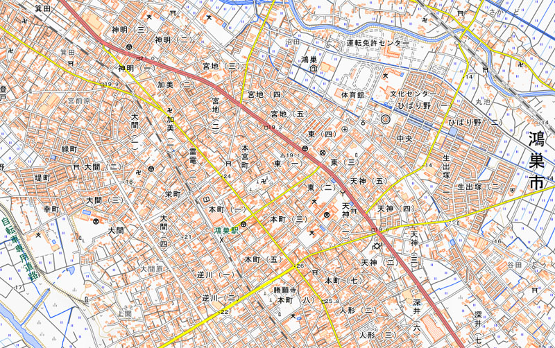 鴻巣市東の周辺（国土地理院HPより）