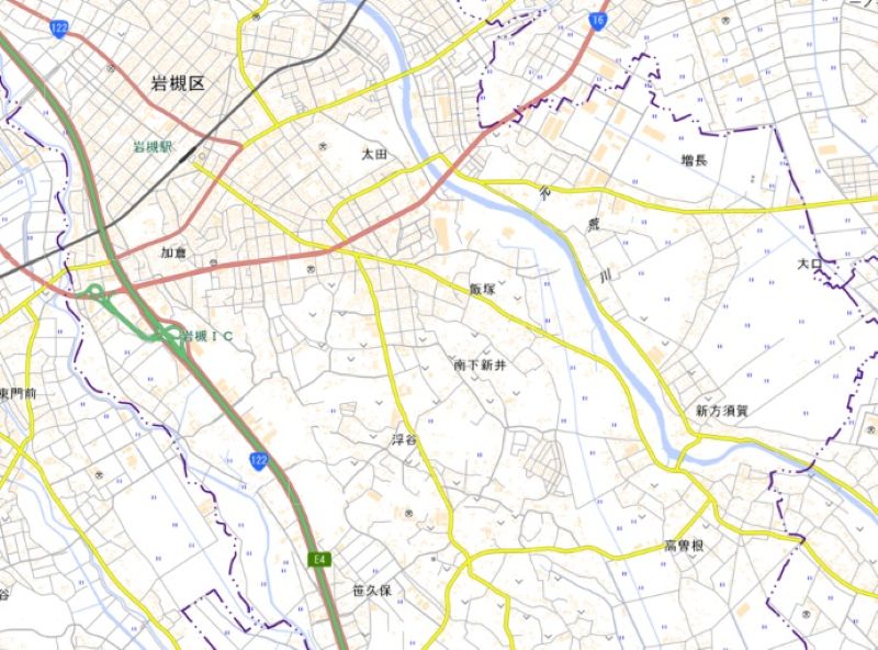 さいたま市岩槻区南下新井の位置（地図の中心付近）＝国土地理院HPから