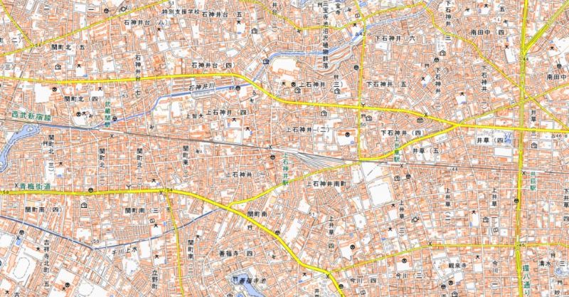 上石神井駅の位置（地図の中心付近）＝国土地理院HPから