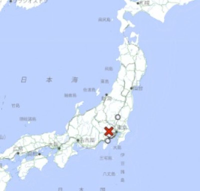 震源の位置（26日午後4時19分、気象庁HPから）