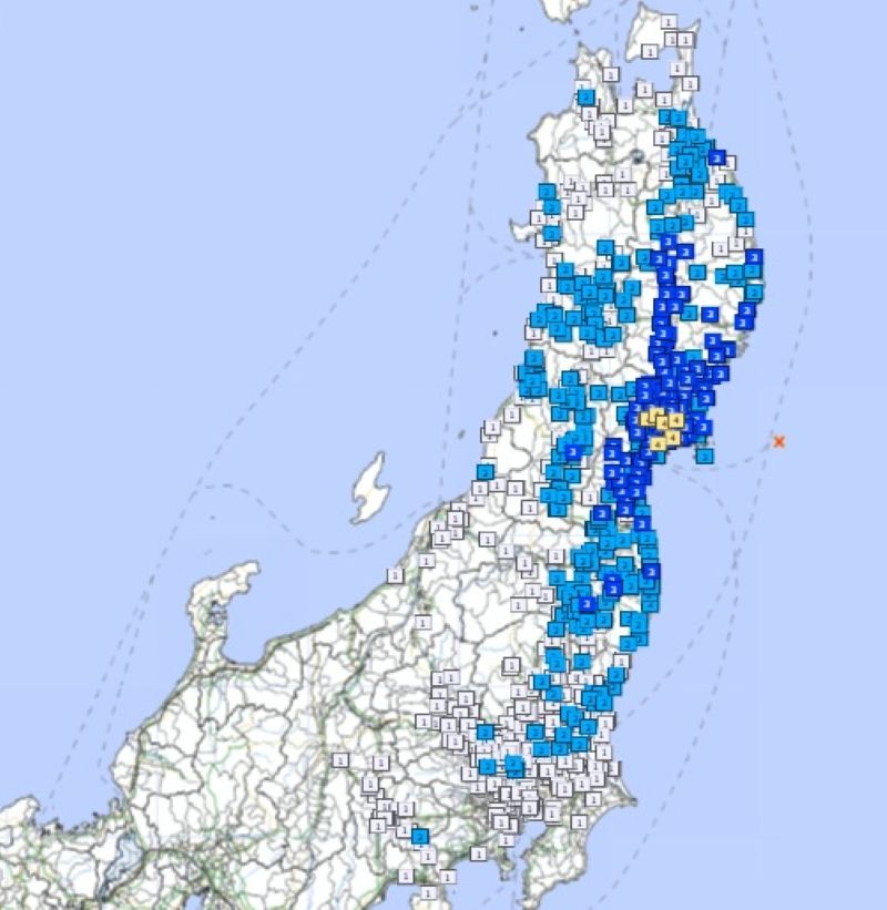 各地の震度（30日午前1時29分ごろ、気象庁HPから）