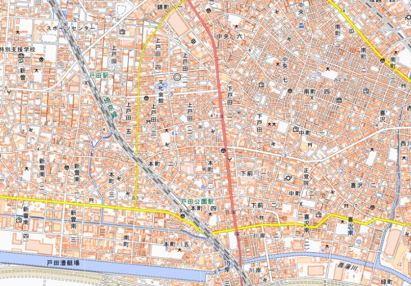 戸田市上戸田2丁目の位置（地図の中心付近）＝国土地理院HPから