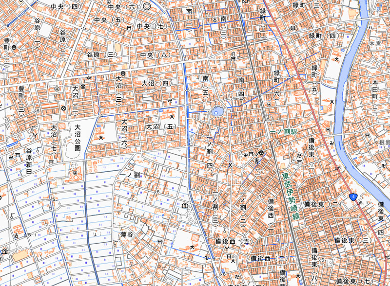 春日部市一ノ割4丁目の周辺（国土地理院HPより）