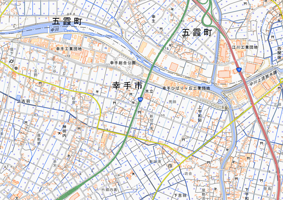 幸手市木立の周辺（国土地理院HPより）