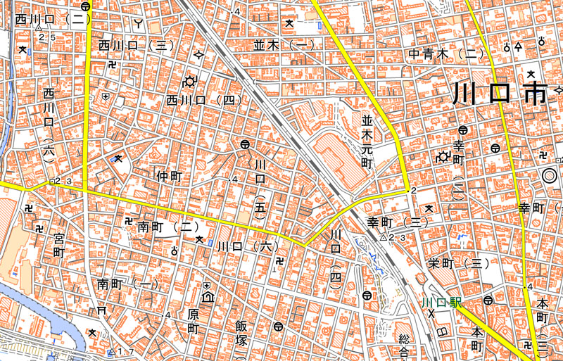 川口市仲町の周辺（国土地理院HPより）