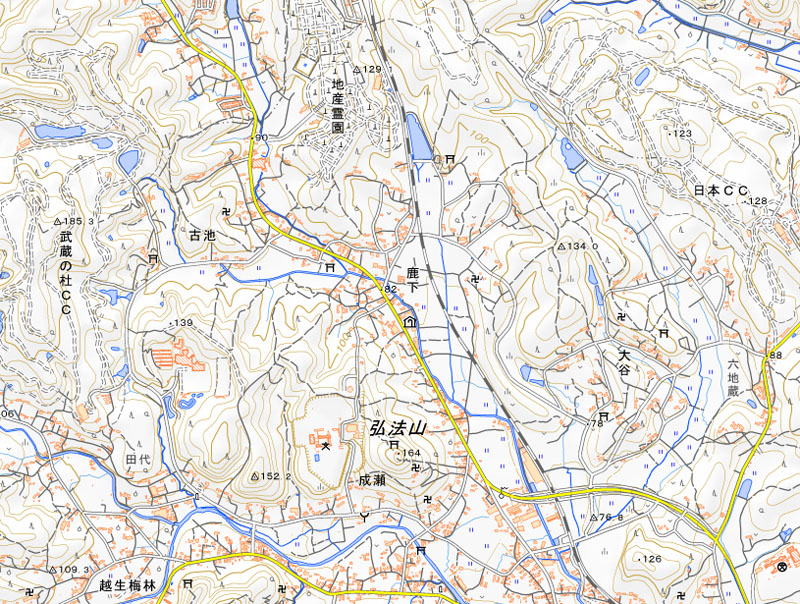 越生町鹿下の周辺（国土地理院HPより）