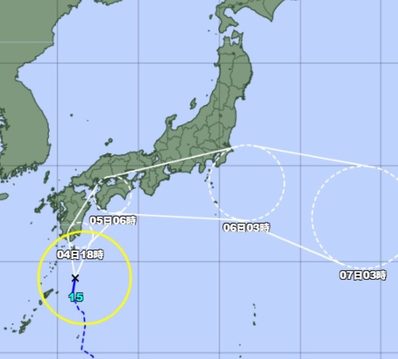 台風15号の進路予想図（4日午前6時、気象庁HPから）