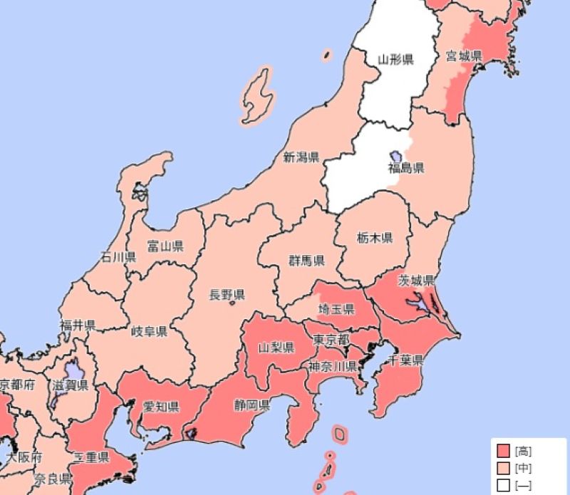 5日に大雨警報・注意報が出る可能性のあるエリア（気象庁HPから）