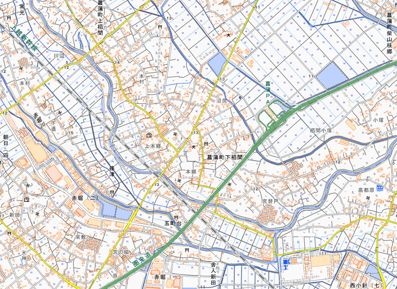 久喜市菖蒲町下栢間の周辺（国土地理院HPより）